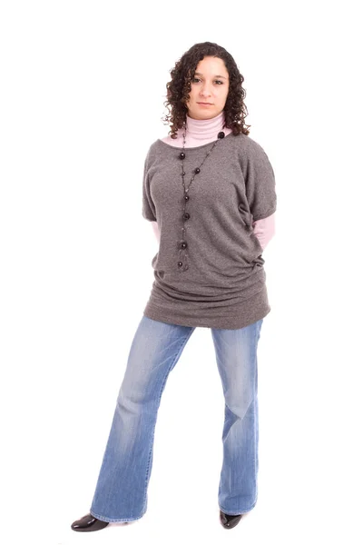 Schöne Junge Frau Blauen Pullover — Stockfoto