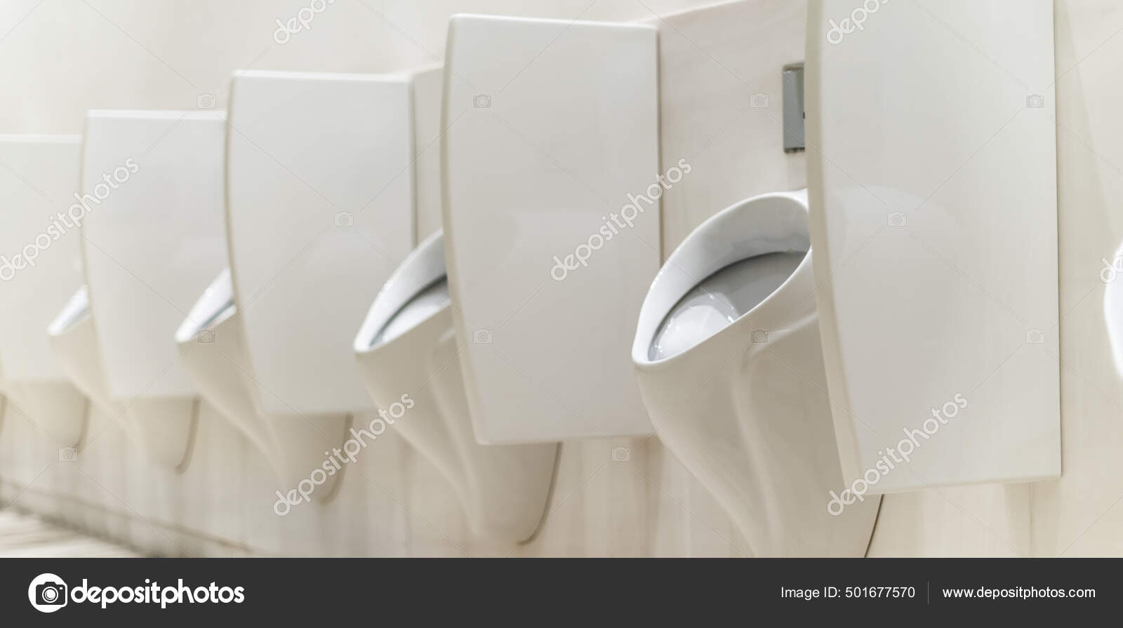 Sensor Operated Urinals Privacy Walls Public Men's Toilet Stock Photo