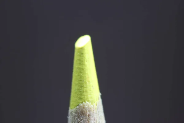 Close Sharpened Pencil Macro View Tip Pencil Black Background — Stock Photo, Image