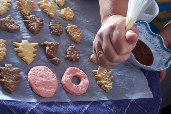 Stap Voor Stap Koekjes Een Houten Tafel — Stockfoto