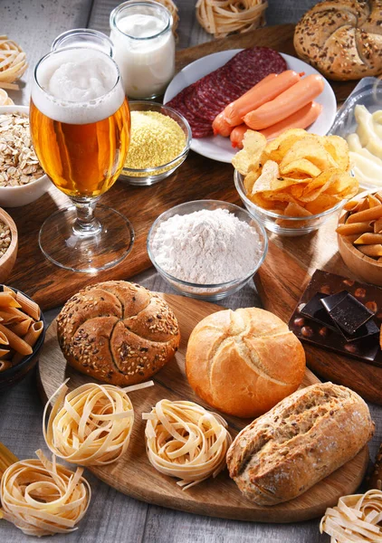 Összetétel Glutént Tartalmazó Élelmiszerek Változatosságával — Stock Fotó