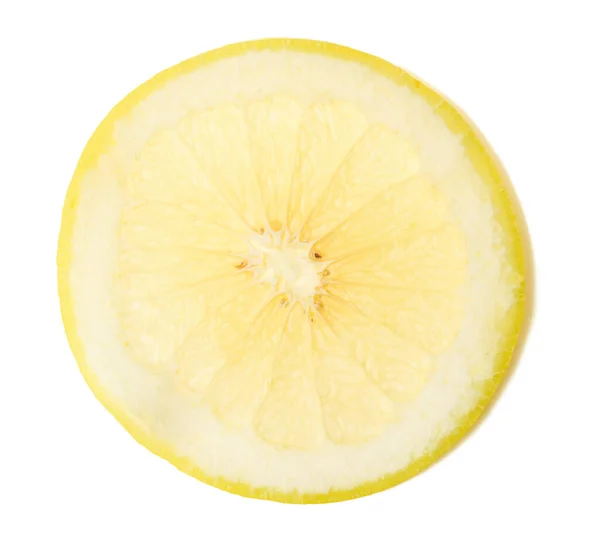 Вырезать Круглый Кусок Желтого Лимона Изолированы Белом Фоне Вид Сверху — стоковое фото