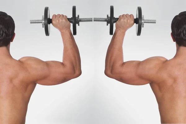 Jeune Homme Levant Haltère Dans Salle Gym — Photo