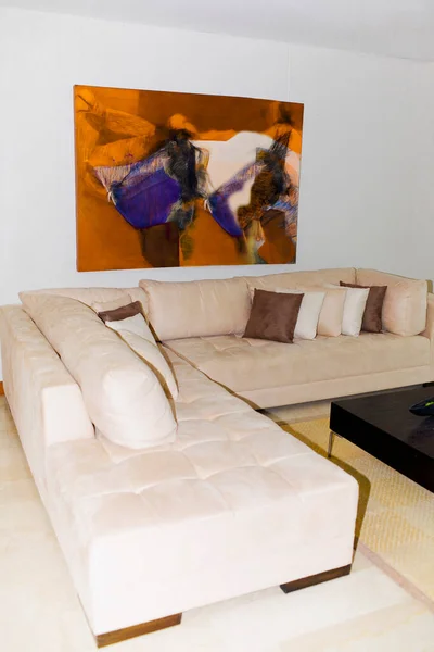 Modern Oturma Odasının Içinde Kanepe Yastıklar Var — Stok fotoğraf