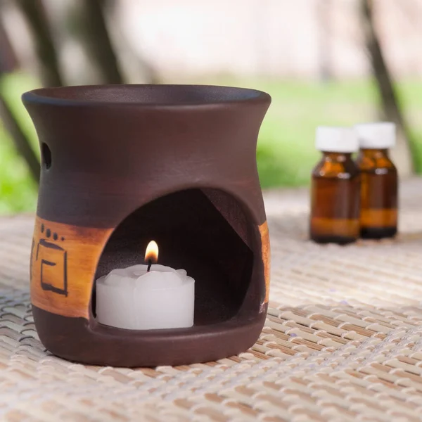 Candle Glass Jar Table — Stock Photo, Image