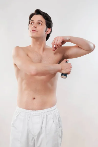 Young Man Towel His Back — Stock Photo, Image
