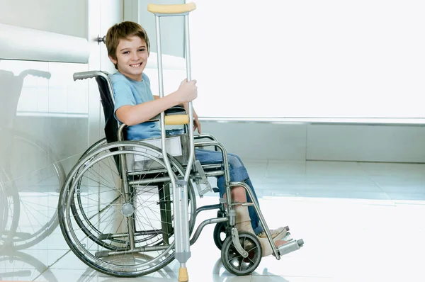 Disabled Boy Wheelchair Sitting Chair Hospital — Stock Photo, Image