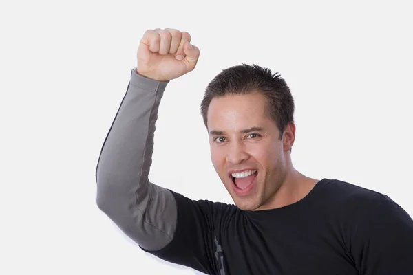 Retrato Joven Con Los Brazos Levantados —  Fotos de Stock