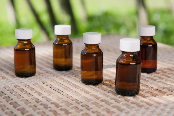 Natural Medicine Bottles Pills Wooden Background — Stock Photo, Image