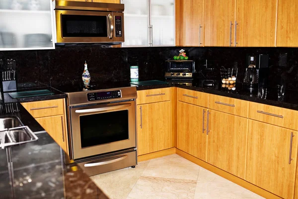 Modern Kitchen Interior Wooden Floor White Walls — Stock Photo, Image