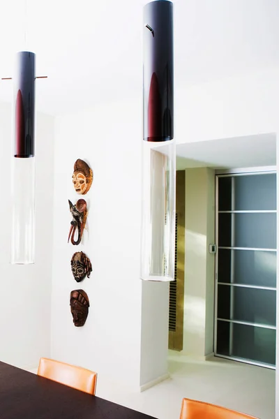 Belo Interior Cozinha Moderna Com Copo Vinho — Fotografia de Stock