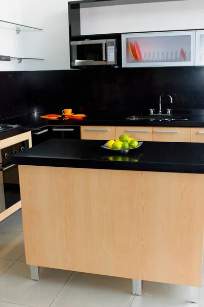 Modern Kitchen Interior White Black Yellow — Stock Photo, Image