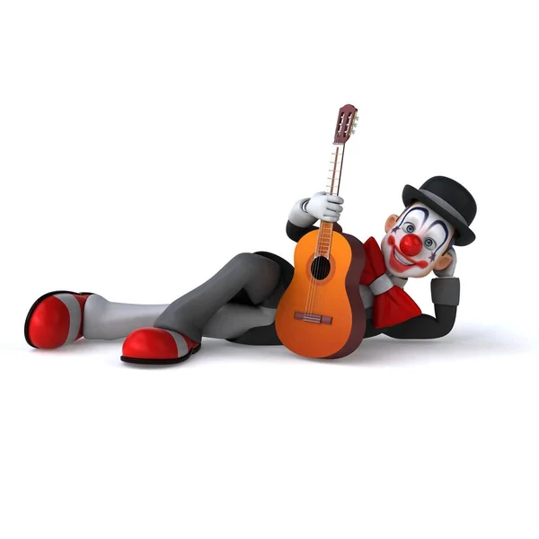 Clown Amusant Avec Guitare Isolée Sur Blanc — Photo