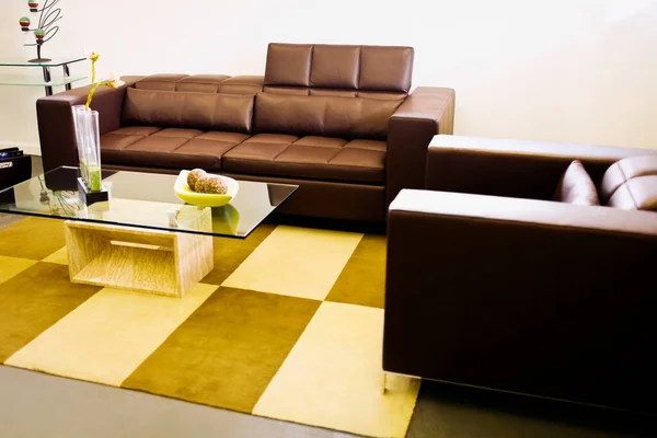 Interior Ruang Tamu Modern Dengan Sofa Dan Furnitur — Stok Foto