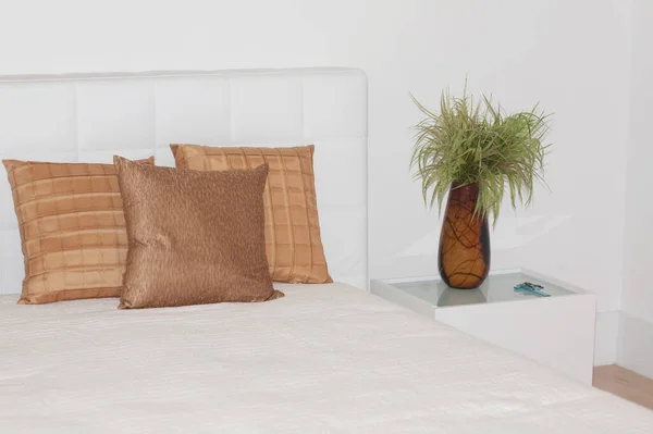 Moderno Quarto Confortável Interior Com Sofá Branco Cobertor — Fotografia de Stock