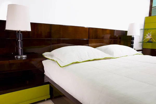 Wit Kussen Bed Decoratie Slaapkamer Interieur — Stockfoto