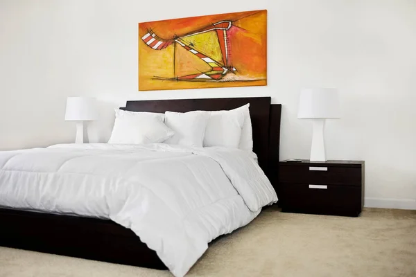 Modern Bedroom Pillows White Bed — Stock Photo, Image