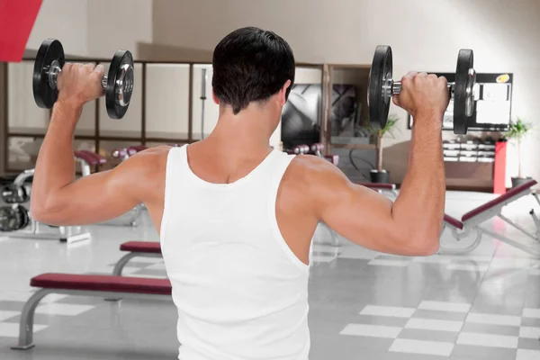Young Man Working Out Dumbbells Gym — Stock Photo, Image