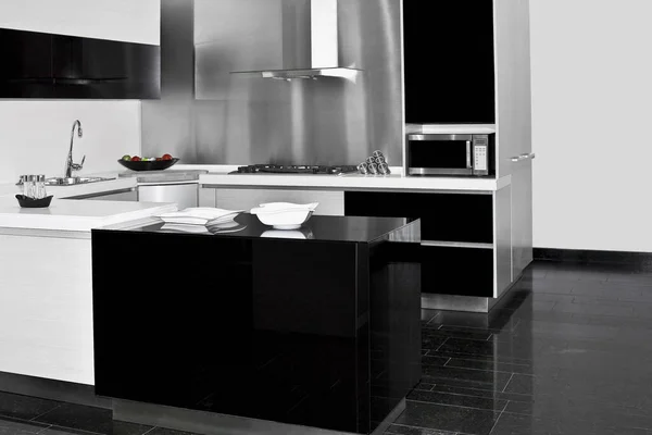 Interior Dapur Modern Dengan Hitam Dan Putih — Stok Foto