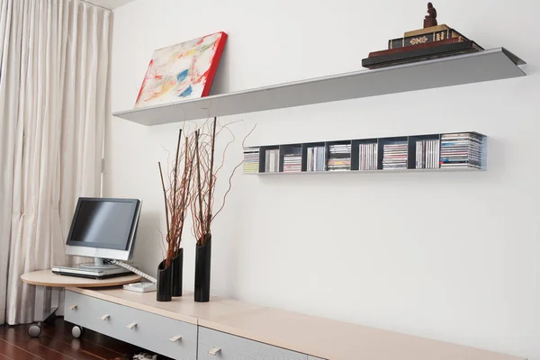 Modern Interior Design Wooden Table Computer — Stock Photo, Image