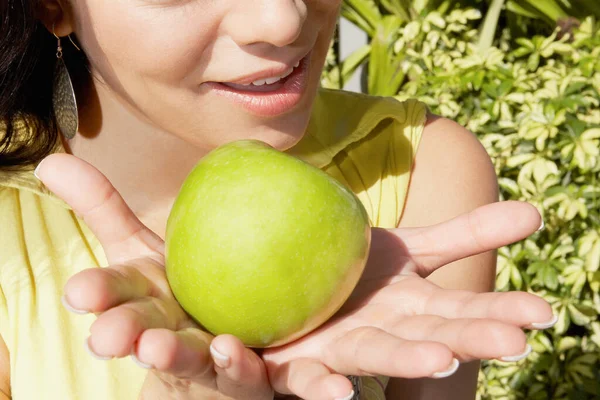 Woman Green Apple Stock Image