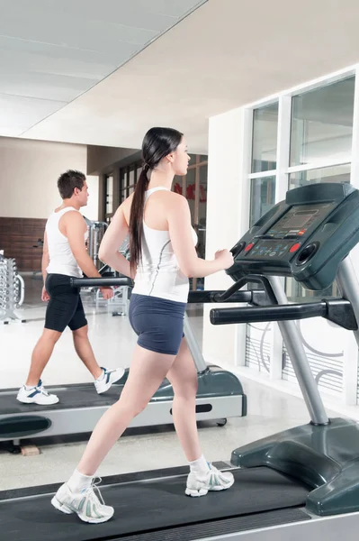 Young Couple Running Gym — Stock Photo, Image