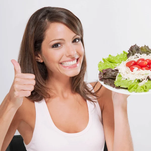 Smiling Woman Salad Vegetables — Stock Photo, Image