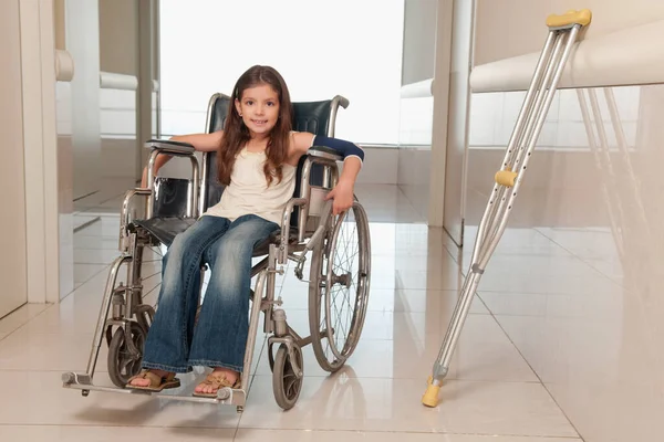 Disabled Girl Sitting Wheelchair Room — Stock Photo, Image