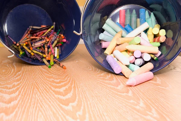 Colorful Pencils Chalk Wooden Table — Stock Photo, Image