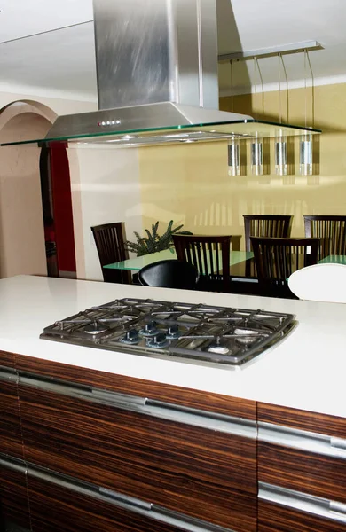 Modern Kitchen Interior Large Window — Stock Photo, Image