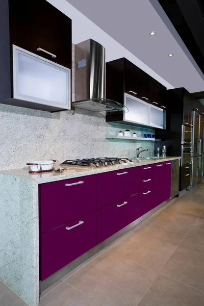 Interior Cozinha Moderna Com Paredes Brancas Pretas — Fotografia de Stock