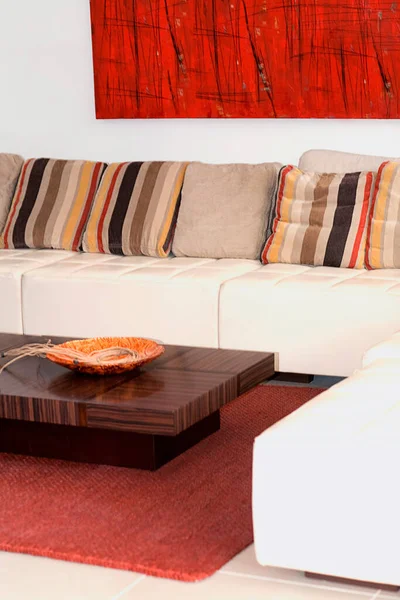 Belos Travesseiros Luxo Decoração Sofá Sala Estar Interior Filtro Luz — Fotografia de Stock