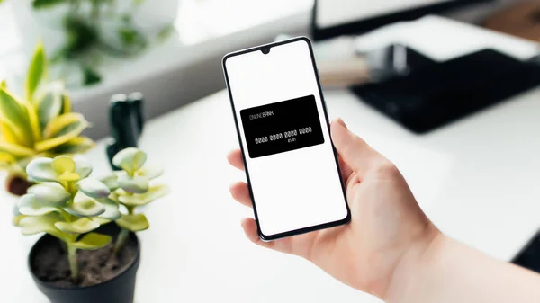 Smartphone Mão Trabalho Casa Coisas Escritório Foto Alta Qualidade — Fotografia de Stock