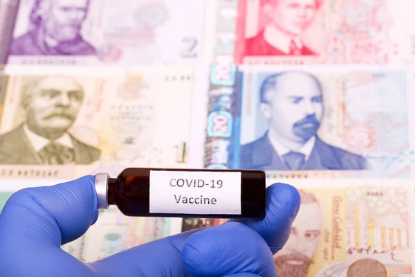 Vacina Contra Covid Contexto Dinheiro Búlgaro Lev — Fotografia de Stock