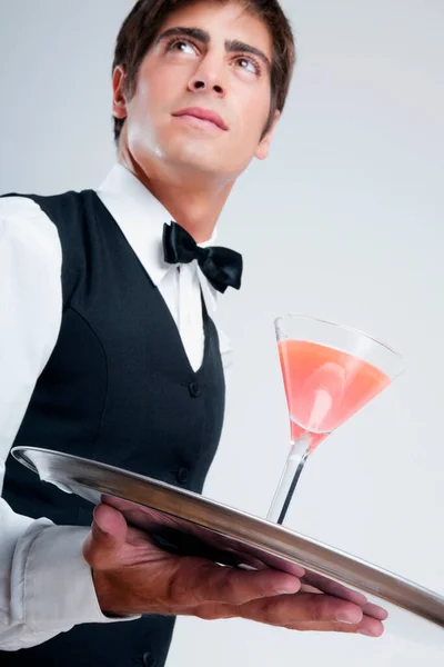 Waiter Holding Glass Red Wine — Stock Photo, Image