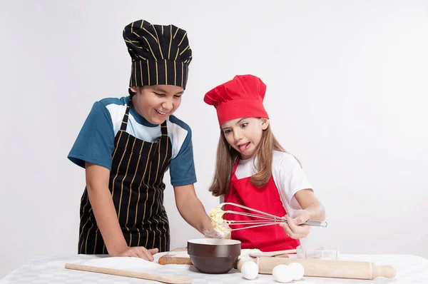 Due Bambine Preparano Cucinare Cucina — Foto Stock