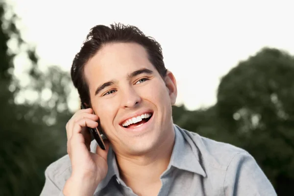 Portrait Young Man Talking Phone — Stock Photo, Image