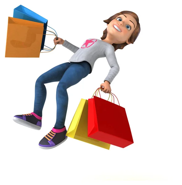 Divertente Cartone Animato Uomo Casual Con Shopping Bag — Foto Stock