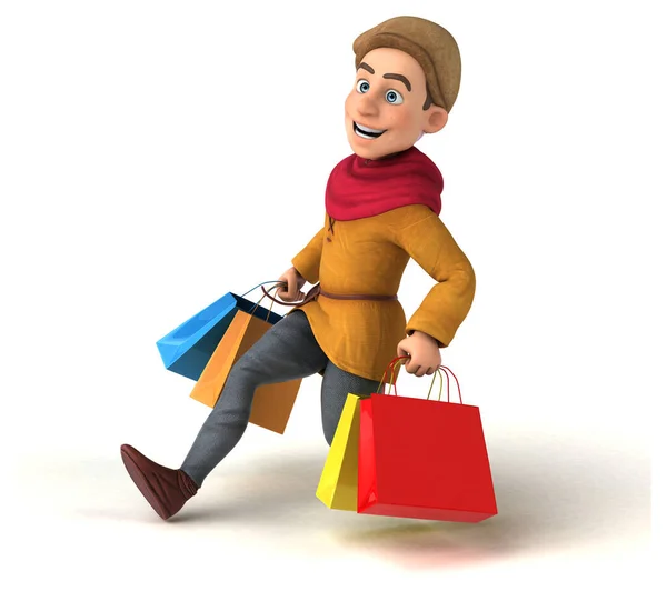 Divertido Personaje Casual Dibujos Animados Con Bolsa Compras —  Fotos de Stock