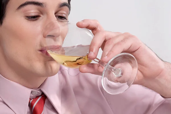 Portrait Jeune Homme Avec Une Coupe Champagne — Photo