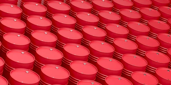 Muchas Filas Con Tambores Aceite Rojo —  Fotos de Stock