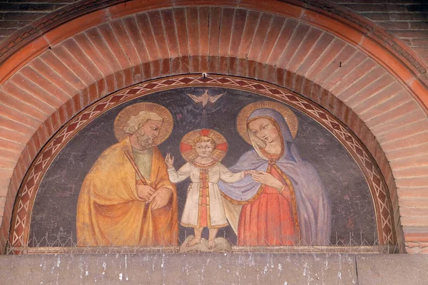 Heliga Familjen Lunett Över Portalen Till Lilla Kyrkan Santa Maria — Stockfoto