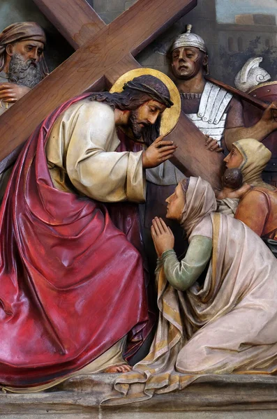 Korsets Stationer Jesus Möter Jerusalems Döttrar Jesu Heliga Hjärtas Basilika — Stockfoto