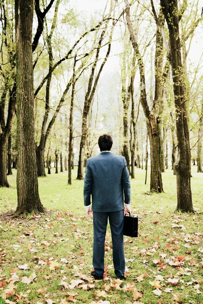 Hombre Con Una Mochila Caminando Parque — Foto de Stock