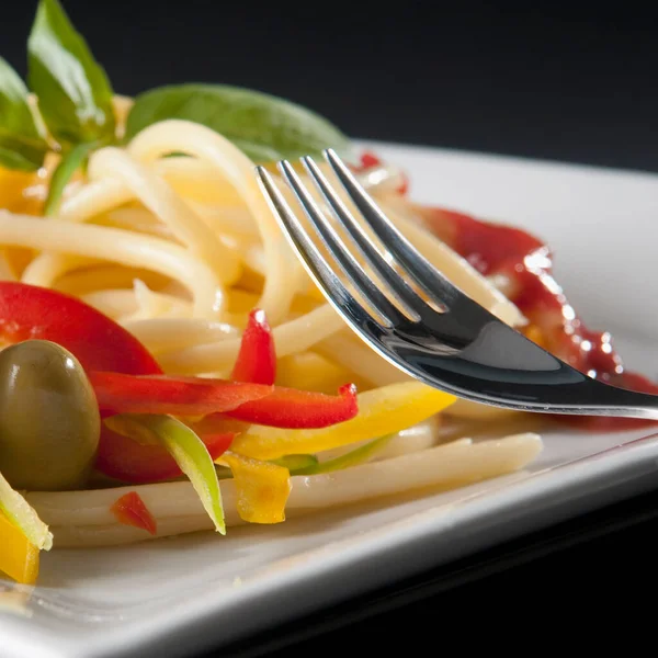 Pasta Con Salsa Tomate Verduras — Foto de Stock