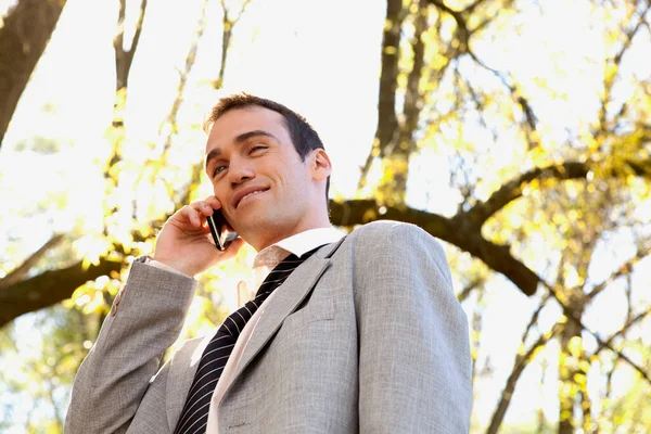 Retrato Jovem Empresário Falando Telefone — Fotografia de Stock
