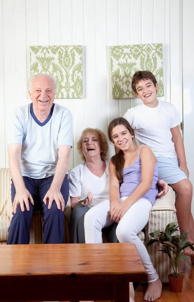 Retrato Una Pareja Ancianos Sentados Sofá —  Fotos de Stock