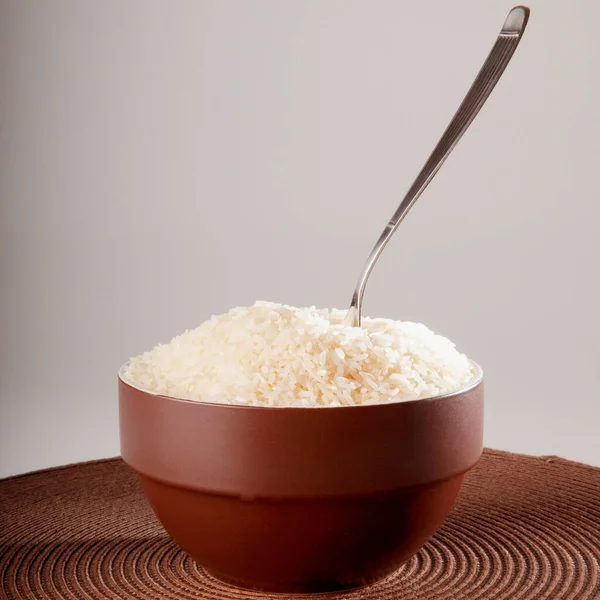 Arroz Tazón Sobre Fondo Madera — Foto de Stock