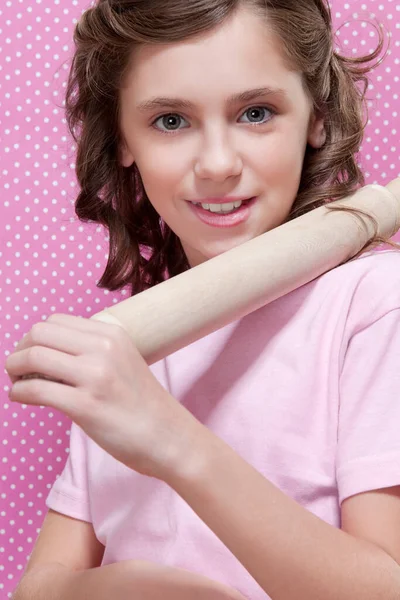 Retrato Una Hermosa Chica Con Vestido Rosa — Foto de Stock