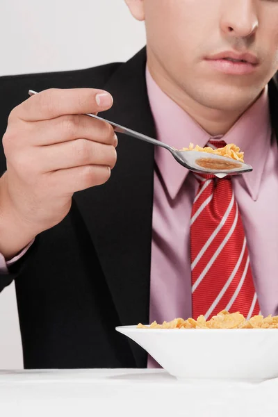 Joven Comiendo Tazón Papas Fritas —  Fotos de Stock